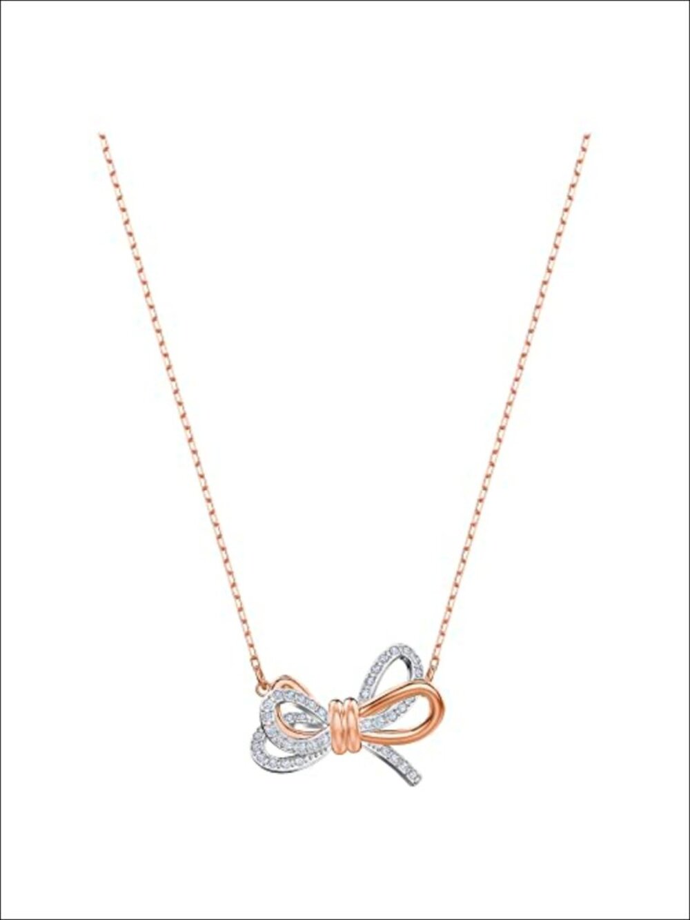 Swarovski Lifelong Bow Pendant Necklace, Clear Crystal, Rhodium & Rose Gold
